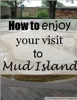 A replica of the Mississippi River with text overlay – How to enjoy your visit to Mud Island.